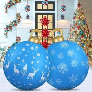 2PCS Inflatable Christmas Ball Decor,24  " Blue Snow Christmas PVC Inflatable